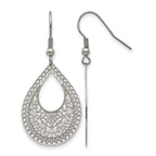 Stainless Steel Polished Textured Drop Dangle Earrings for Women