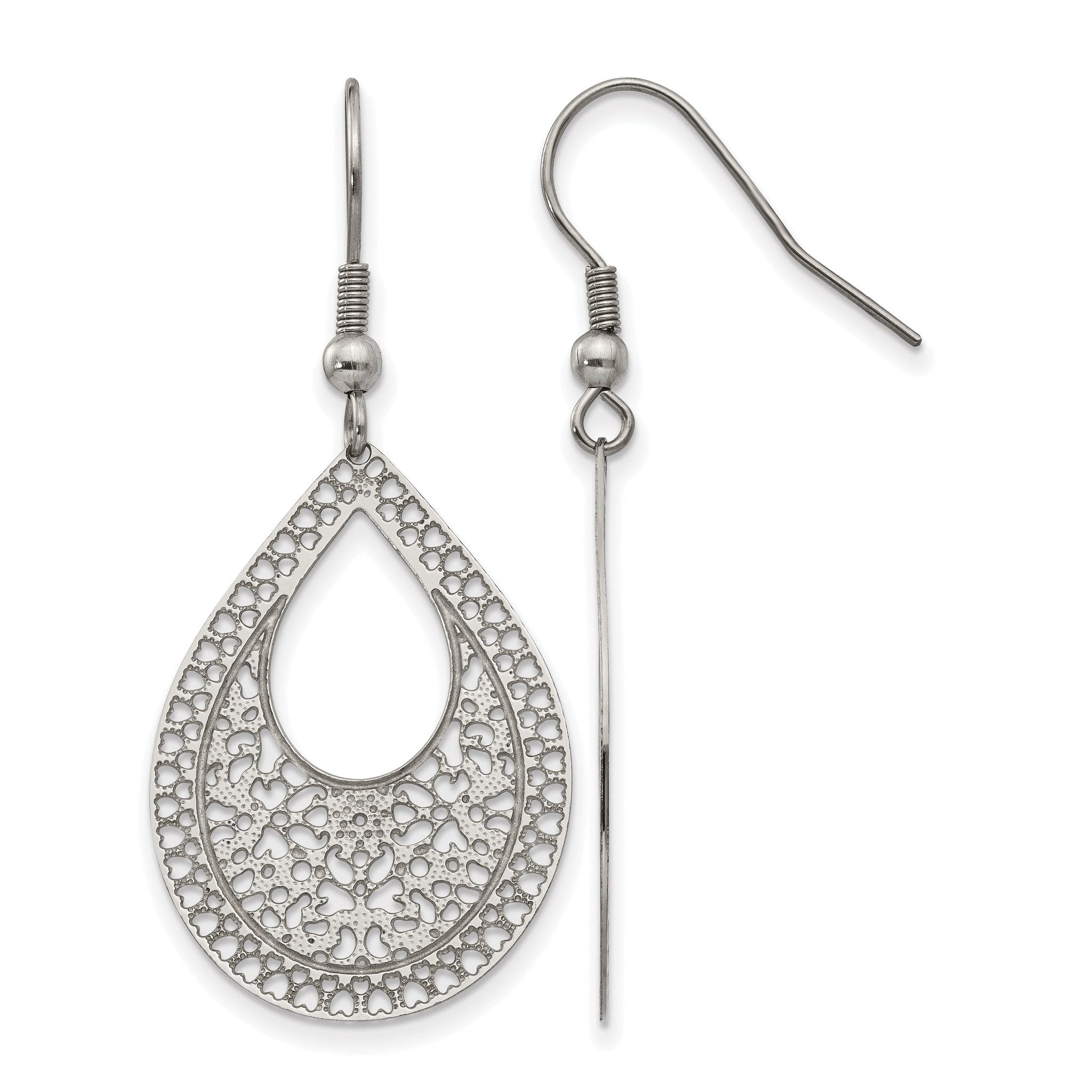 Stainless Steel Polished Textured Drop Dangle Earrings for Women