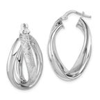 Sterling Silver Rhodium-Plated Twisted Oval Hoop Earrings with Polished Diamond-Cut Finish 25mm