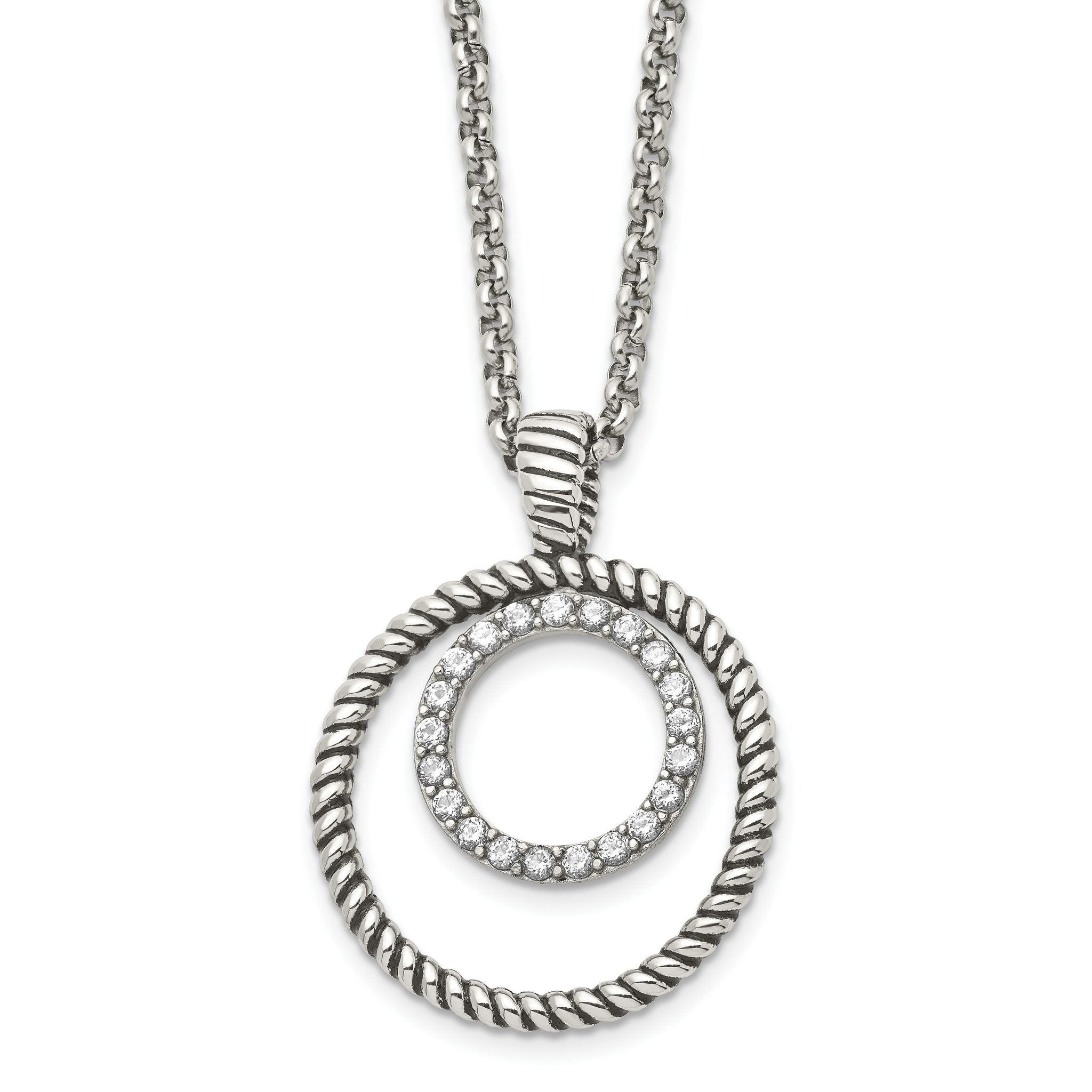 Antiqued CZ Circle Necklace in Stainless Steel Main image