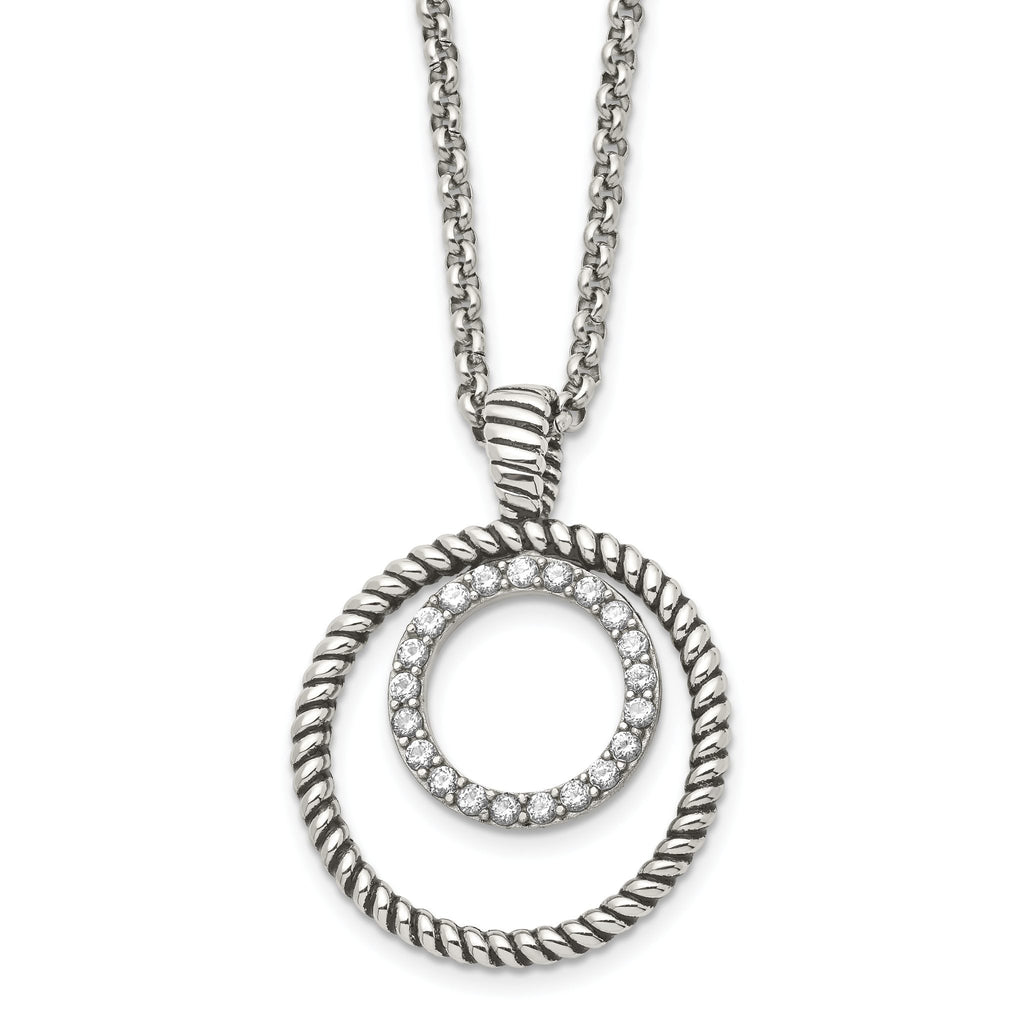Antiqued CZ Circle Necklace in Stainless Steel