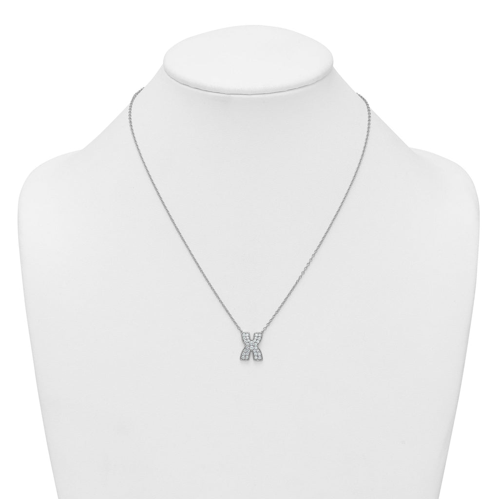 14k White Gold 1/2 carat Lab Grown Diamond VS+ F+ Complete Letter X 18 inch Initial Necklace