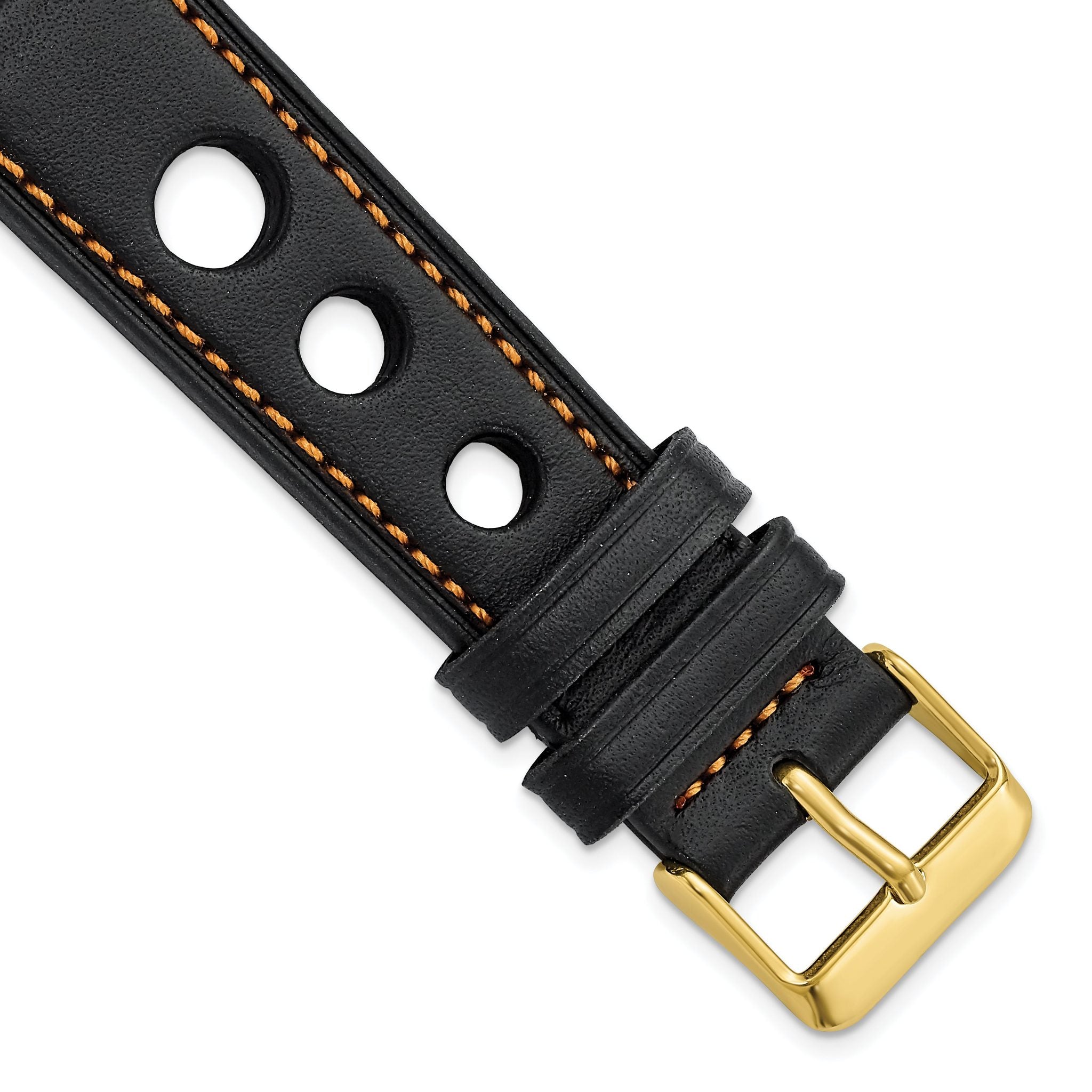 Grand Prix Leather Watch Band in Black with Orange Stitching, 24mm Main image