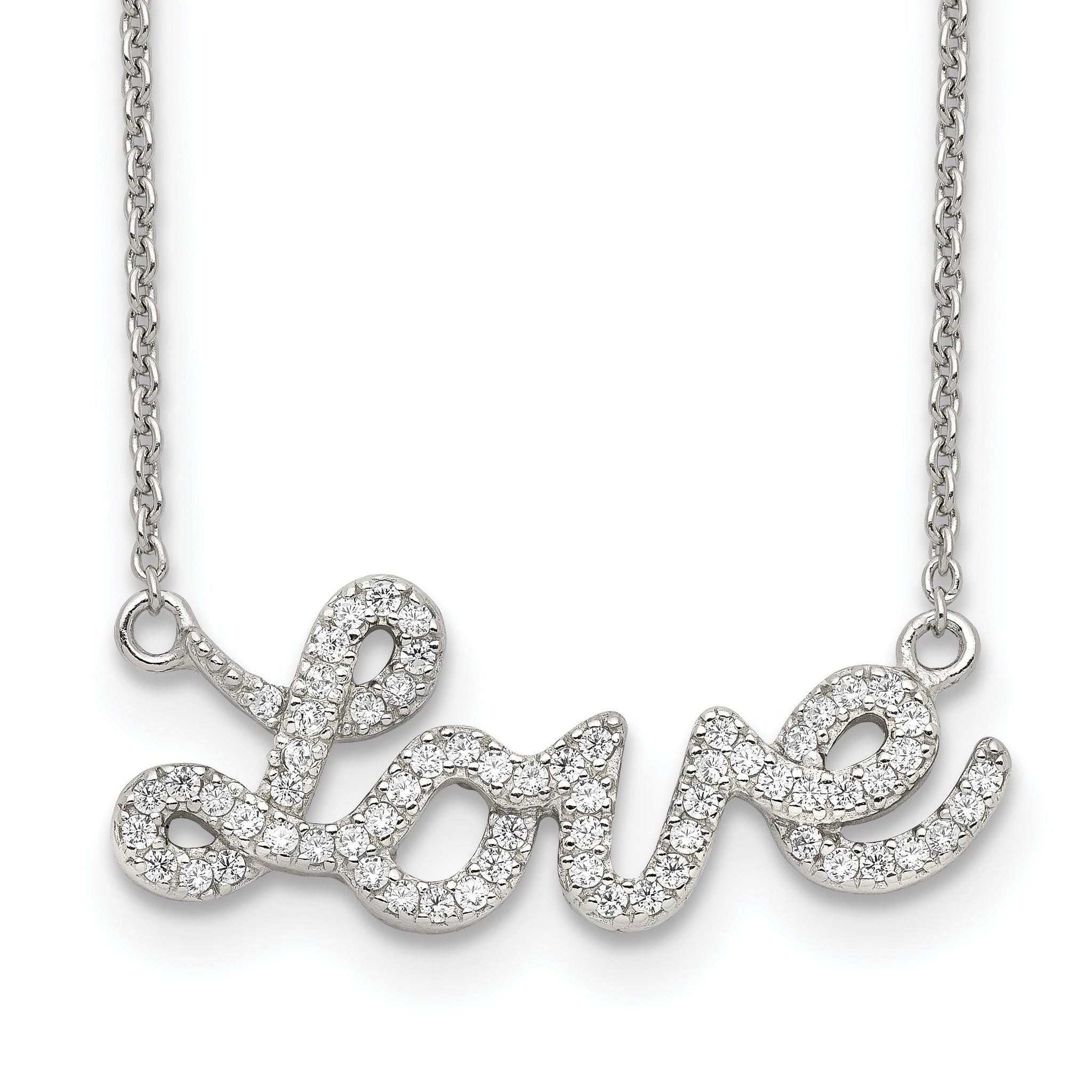 Sterling Silver Rhodium-plated Polished CZ LOVE 18in Necklace Main image