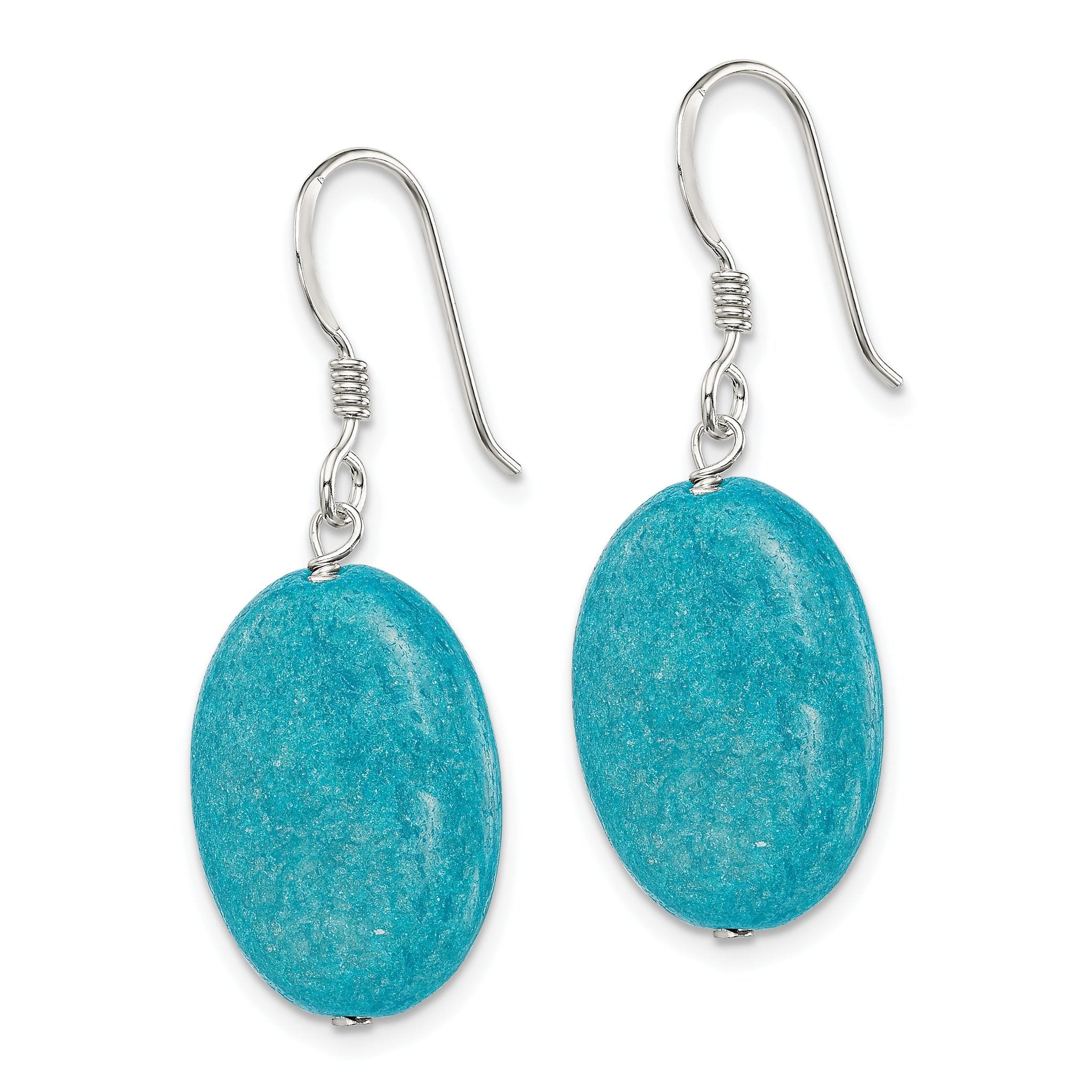 Sterling Silver Polished Cracked Aventurine Oval Dangle Earrings Secondary image