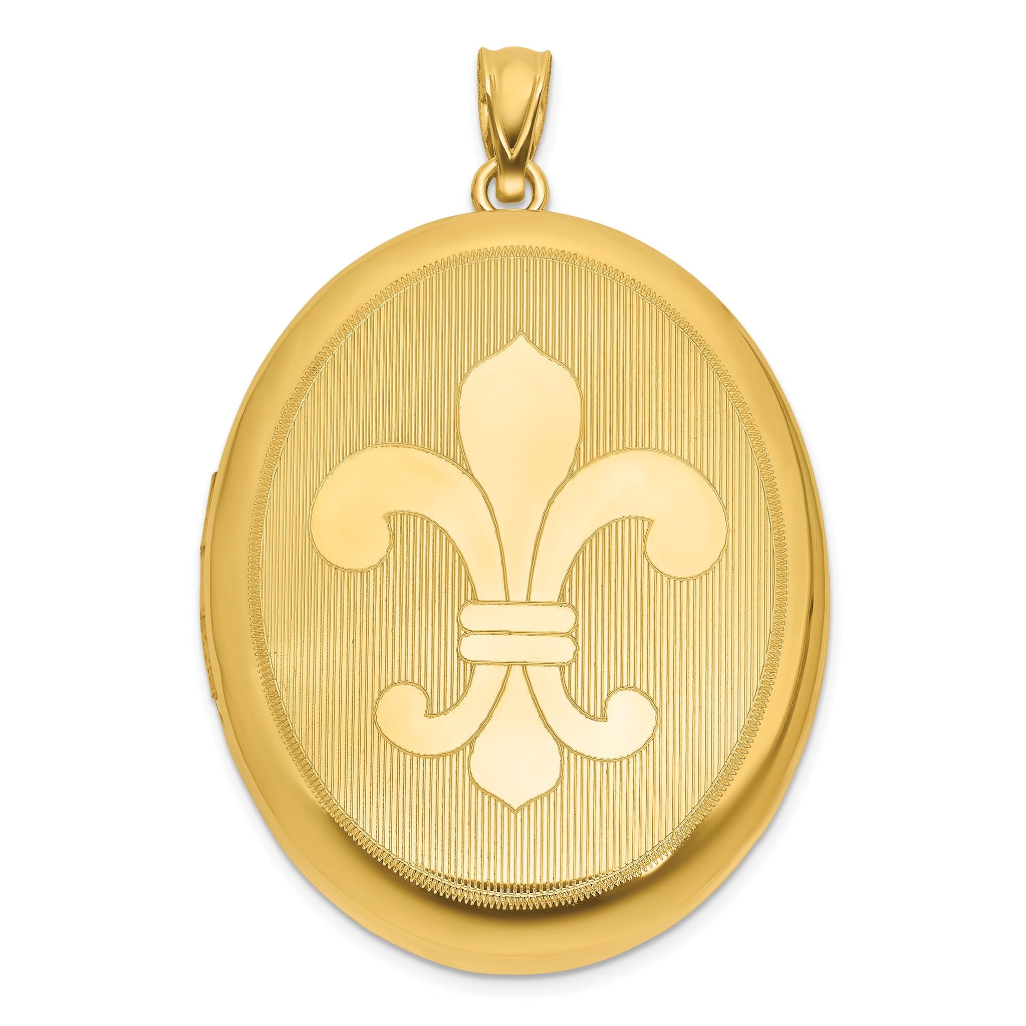 Sterling Silver Gold-plated Polished Front/Brushed Back Fleur De Lis 28mm Oval Locket Main image