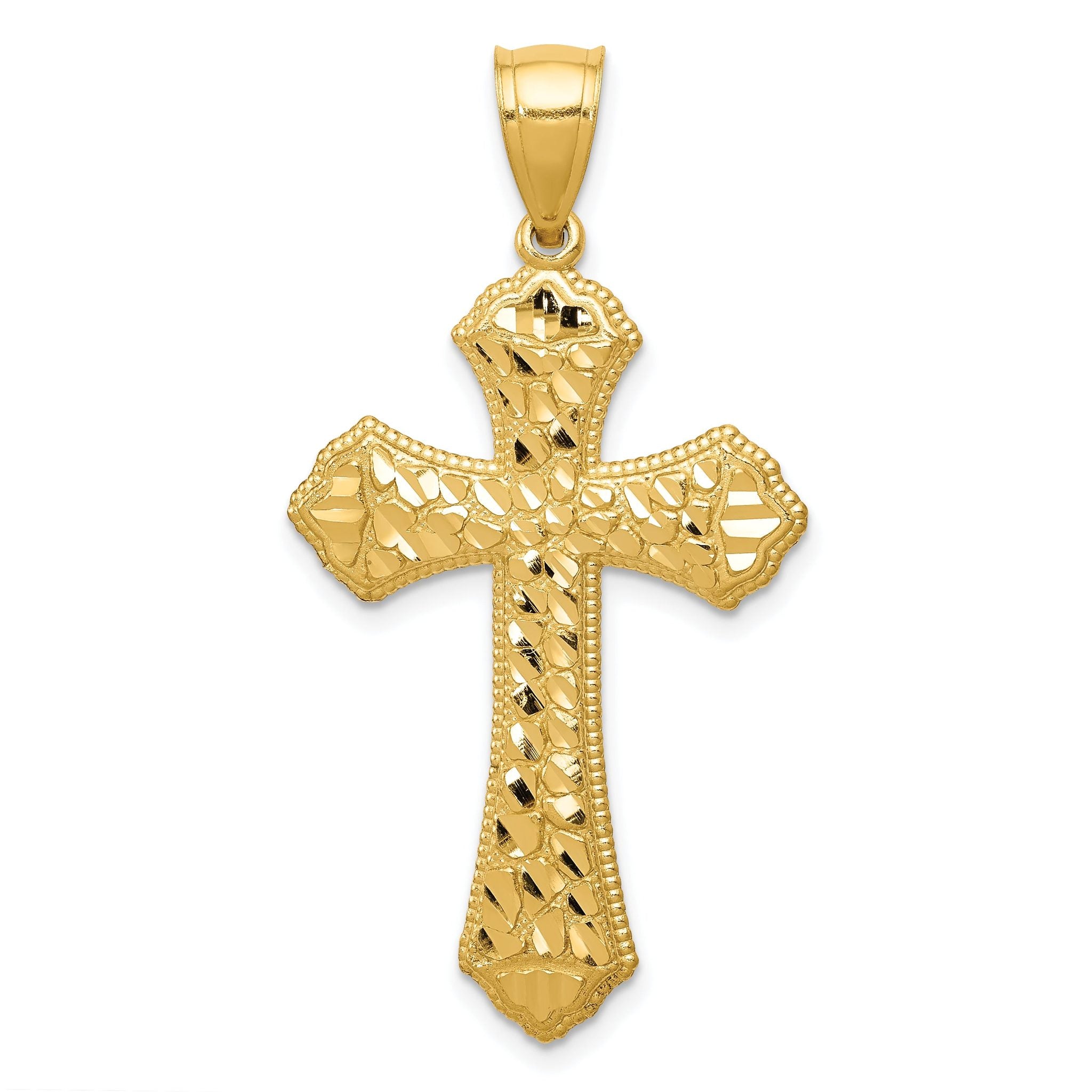 14K Gold Diamond-Cut Budded Cross Pendant with Polished Finish Main image