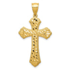 14K Gold Diamond-Cut Budded Cross Pendant with Polished Finish