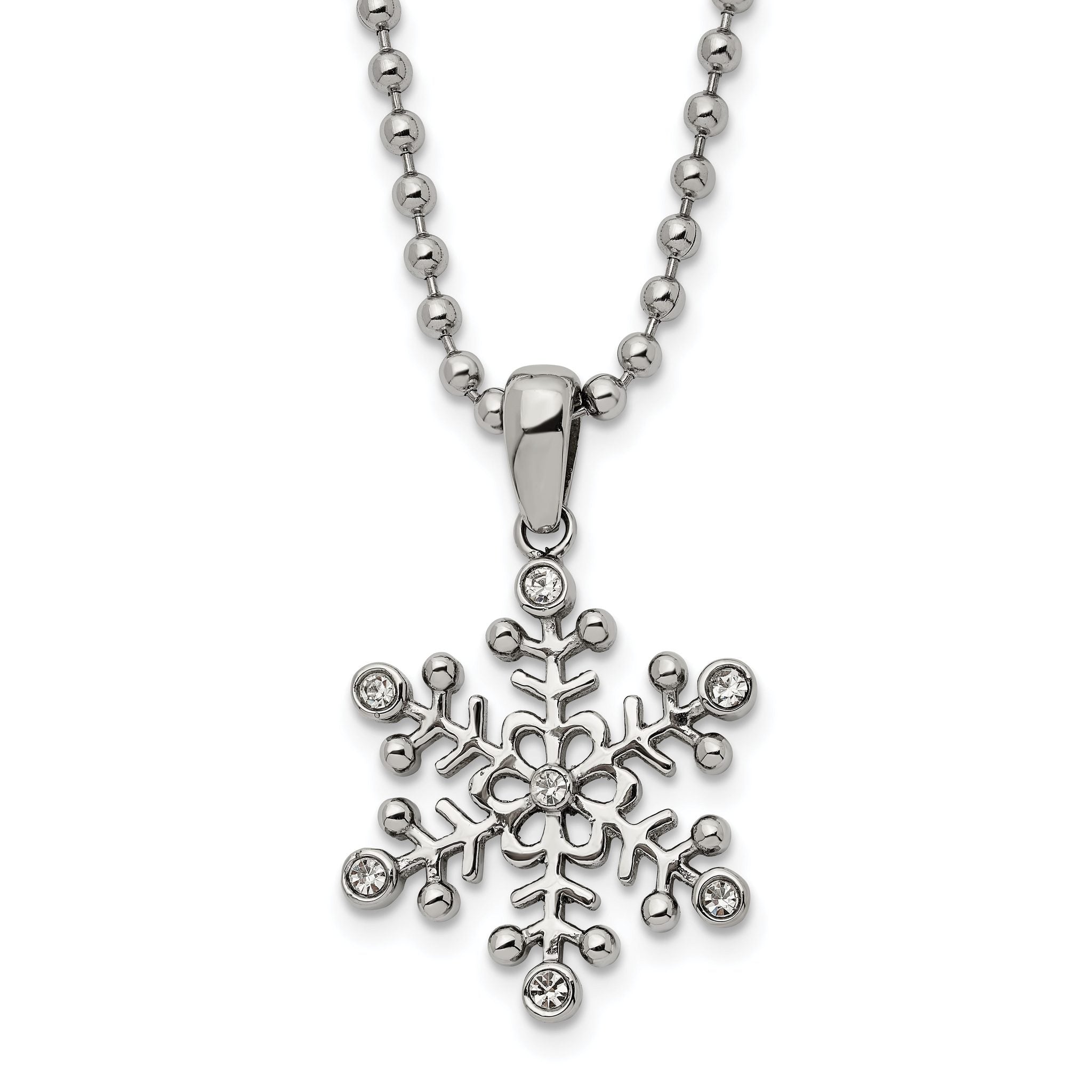 Chisel Stainless Steel Polished with CZ Snowflake Pendant on a 24 inch Ball Chain Necklace Main image