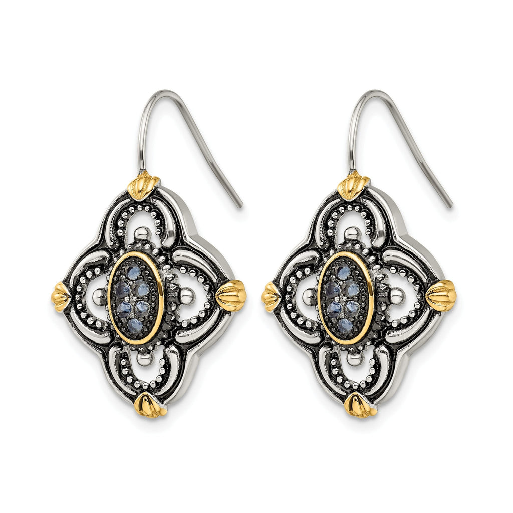 Stainless Steel Gold-Tone Polished & Antiqued Textured Drop Dangle Earrings for Women