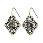 Stainless Steel Gold-Tone Polished & Antiqued Textured Drop Dangle Earrings for Women