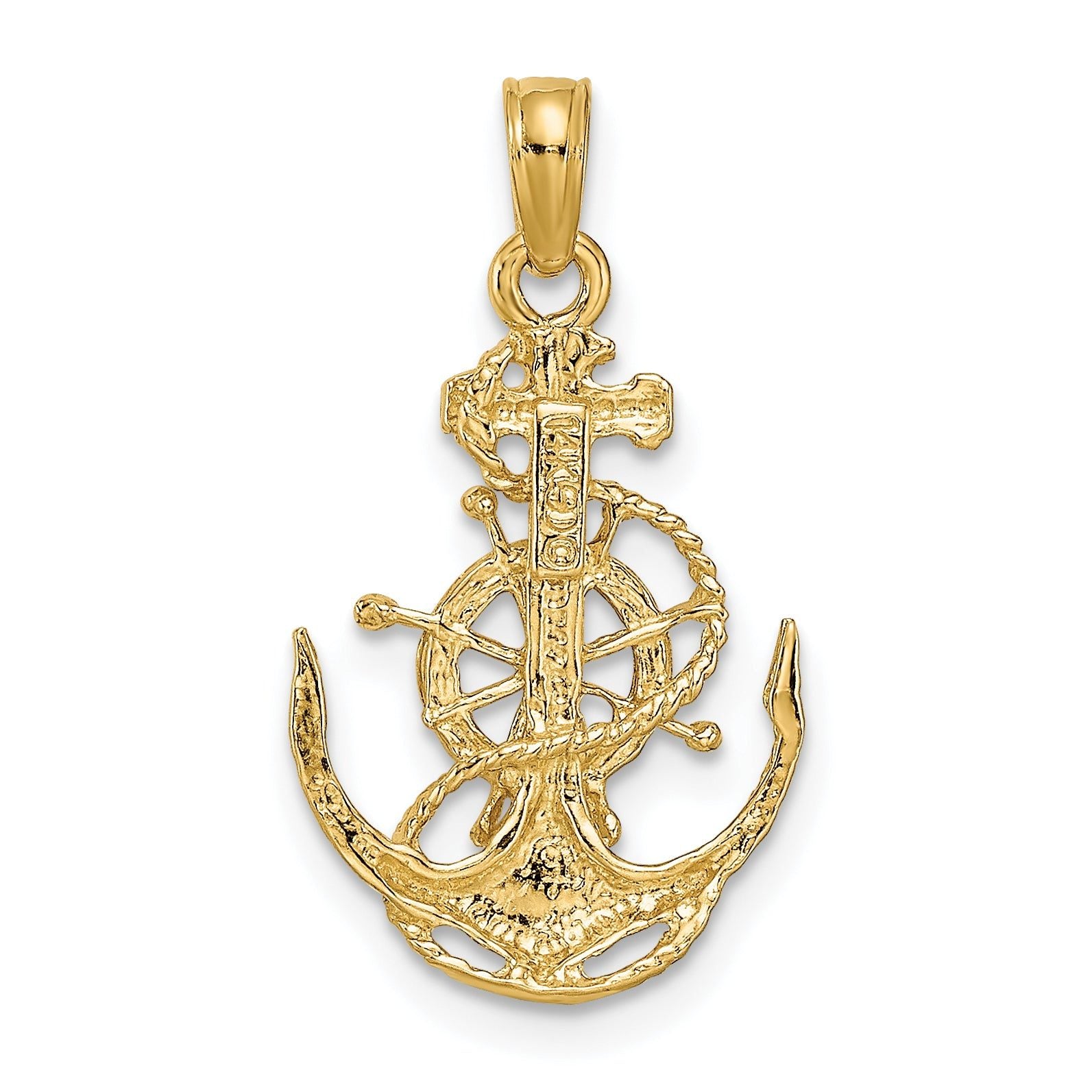 14K Gold Men's Anchor with Wheel Pendant  Solid Casted Design