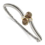 Sterling Silver 14K Gold Smoky Quartz Diamond Bangle Bracelet Vintage Elegance