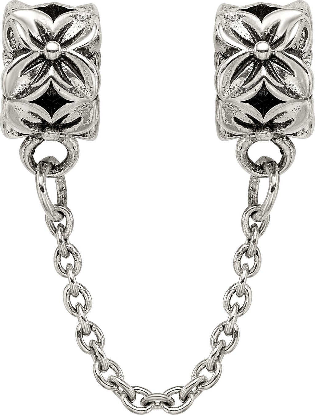 Sterling Silver 925 Floral Themed Bead with Antiqued Finish Solid Design