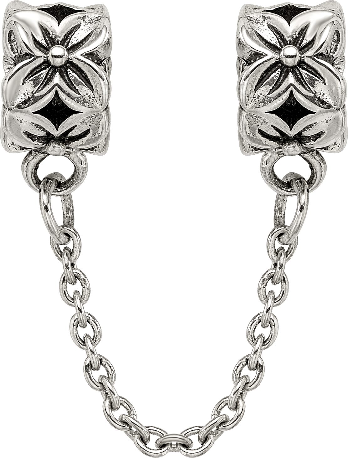 Sterling Silver 925 Floral Themed Bead with Antiqued Finish Solid Design