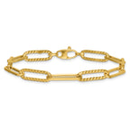 14k Polished and Twisted 6.4mm Paperclip Link 7.5 inch Bracelet