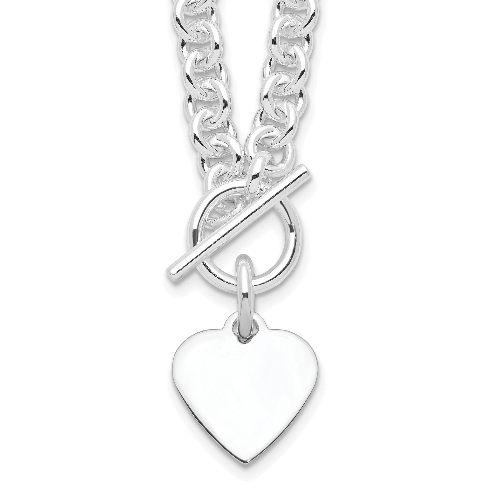 Sterling Silver RH-plated Heart Disc on Toggle 18in Necklace Main image