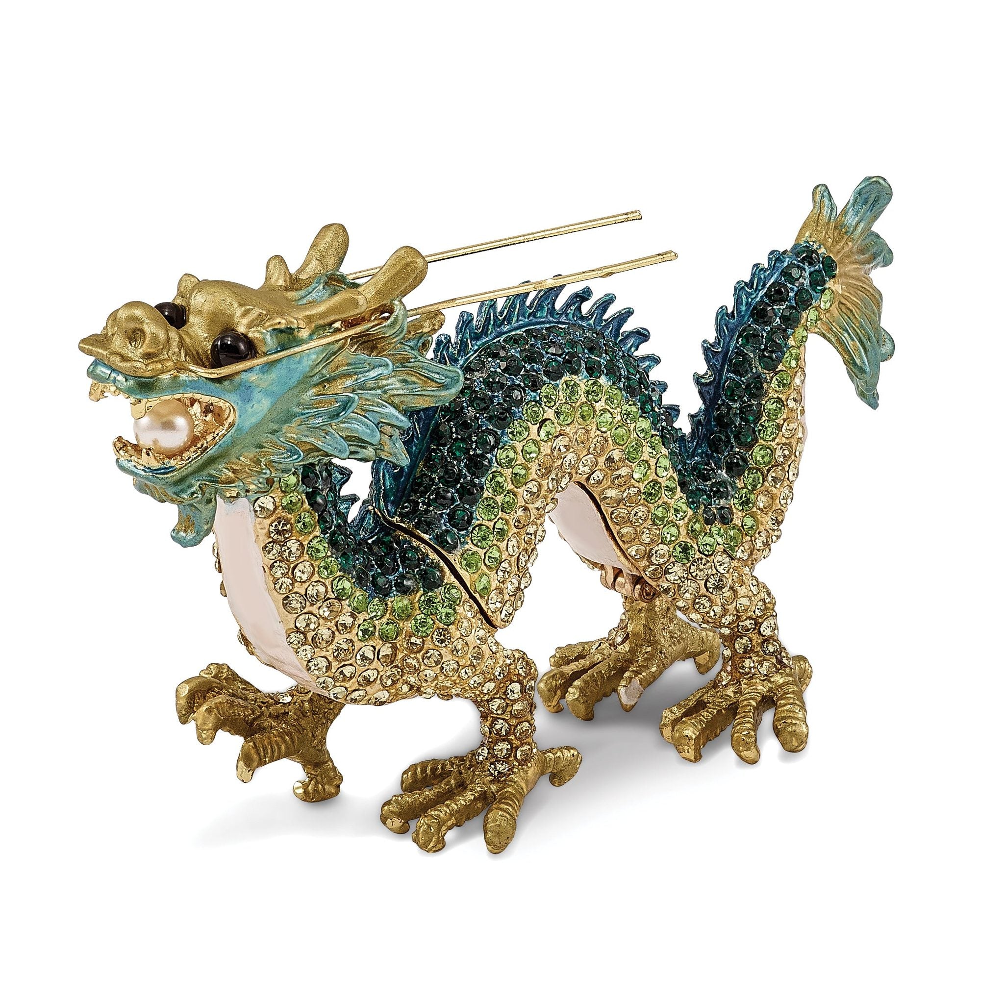 Luxury Giftware Pewter Bejeweled Crystals Gold-tone Enameled CHI Chinese Dragon Trinket Box with Matching 18 Inch Necklace Main image