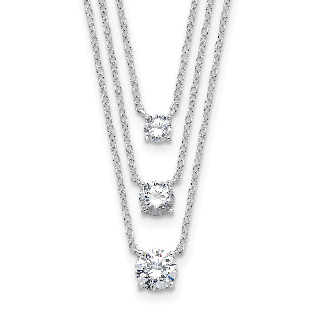 Sterling Silver Rhodium-plated CZ 3-Strand 14.5in w/2in ext Necklace