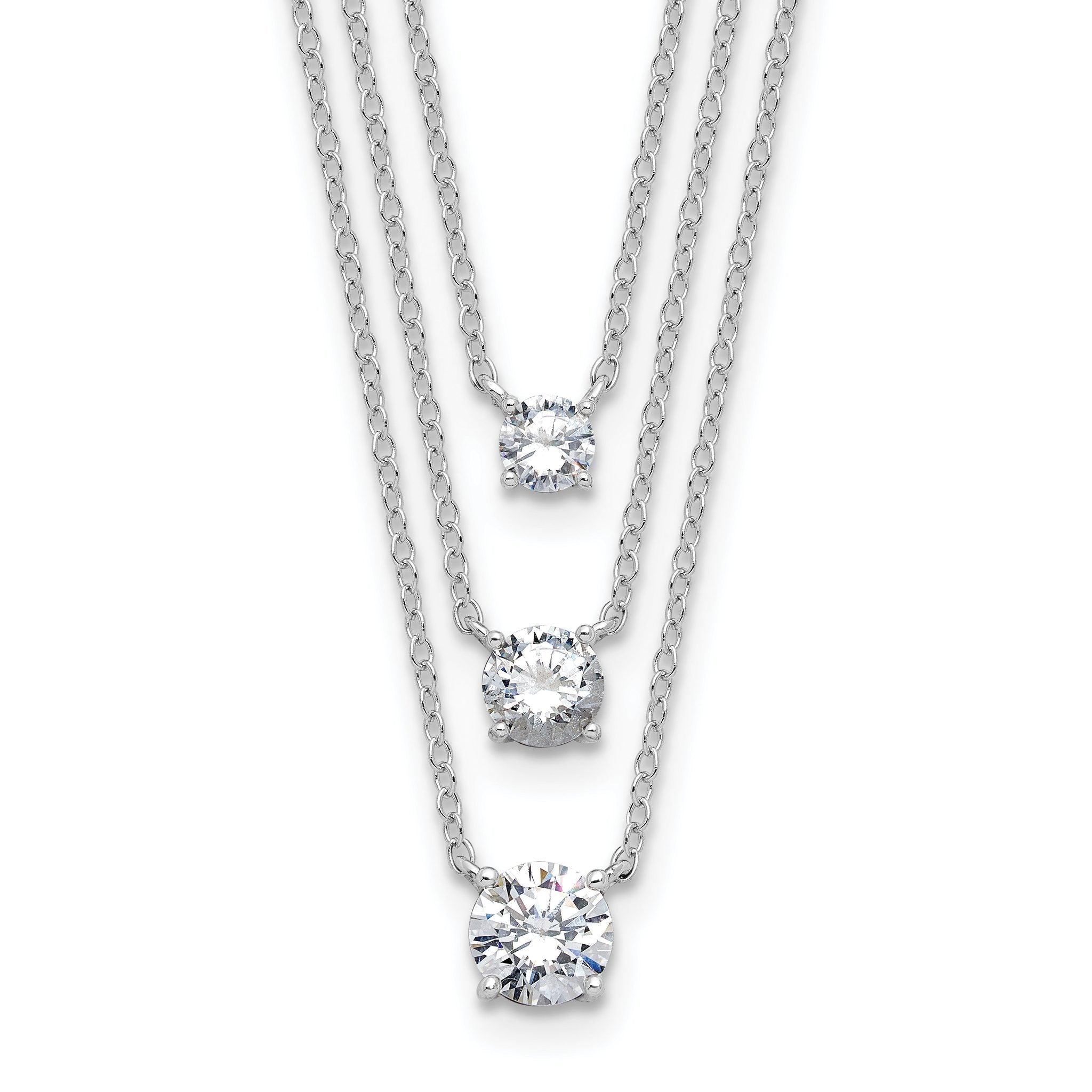 Sterling Silver Rhodium-plated CZ 3-Strand 14.5in w/2in ext Necklace