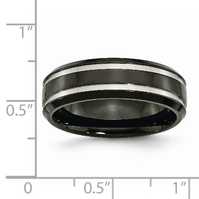 Grooved Comfort-Fit Wedding Band in Titanium with Black IP, 7mm