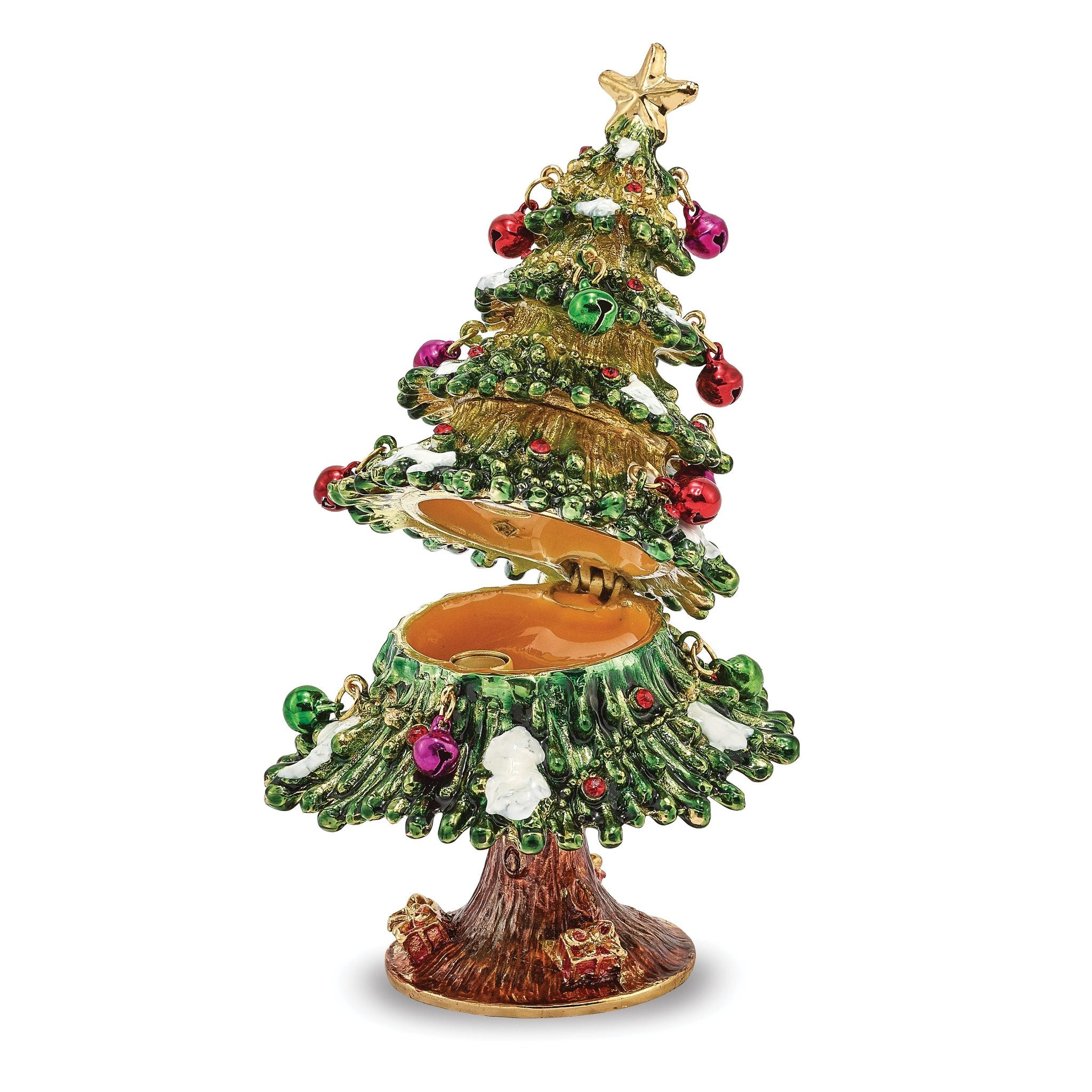 Luxury Giftwar by Jere Bejeweled Crystals Gold-tone Enameled DECK THE HALLS Christmas Tree Trinket Box with Matching 18 Inch Necklace Secondary image