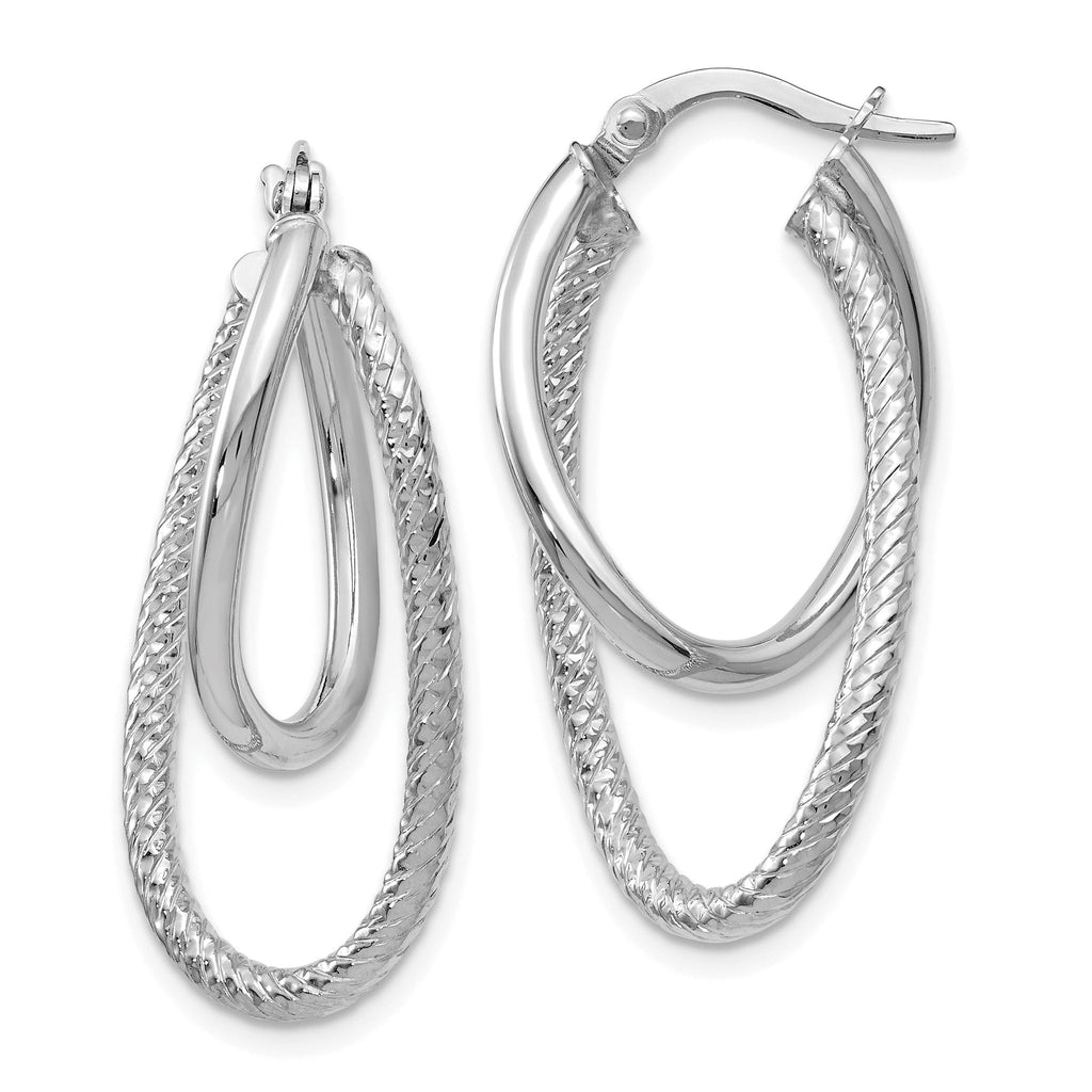 14K White Gold Textured Hinged Hoop Earrings with Polished Finish