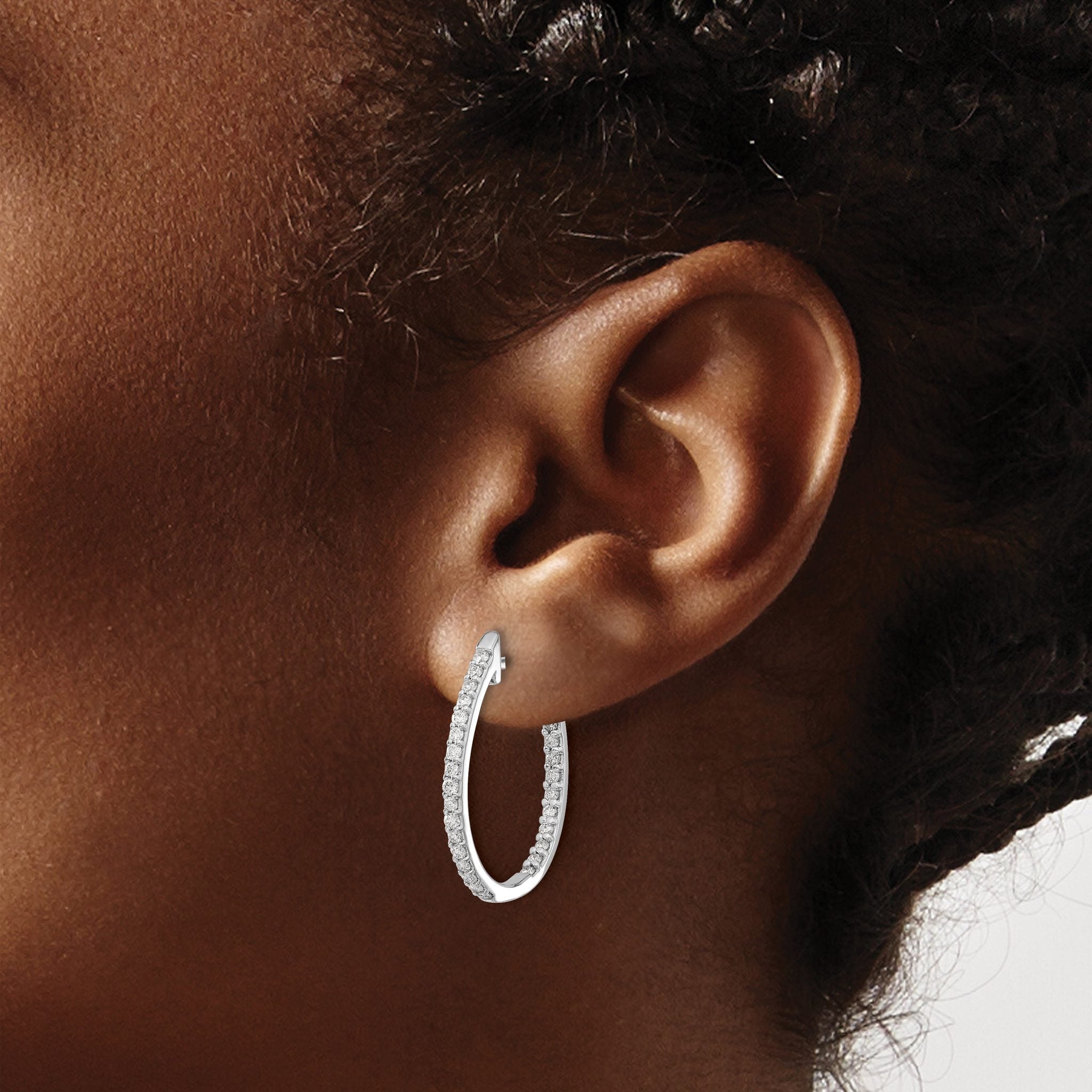 14k White Gold 3/4 carat Lab Grown Diamond VS/SI+ G+ Complete In and Out Hinged Hoop Earrings
