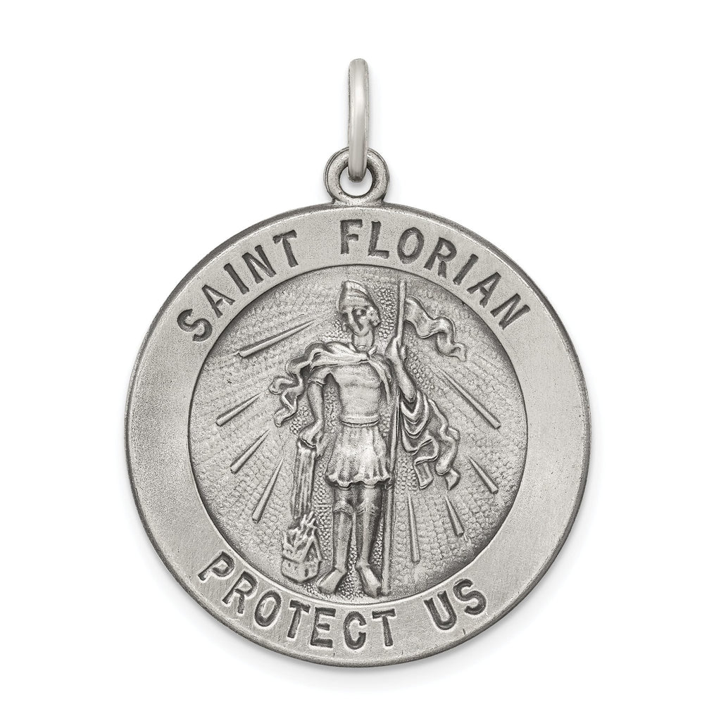 Sterling Silver 925 Saint Florian Medal Pendant with Antiqued Finish