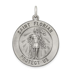 Sterling Silver 925 Saint Florian Medal Pendant with Antiqued Finish
