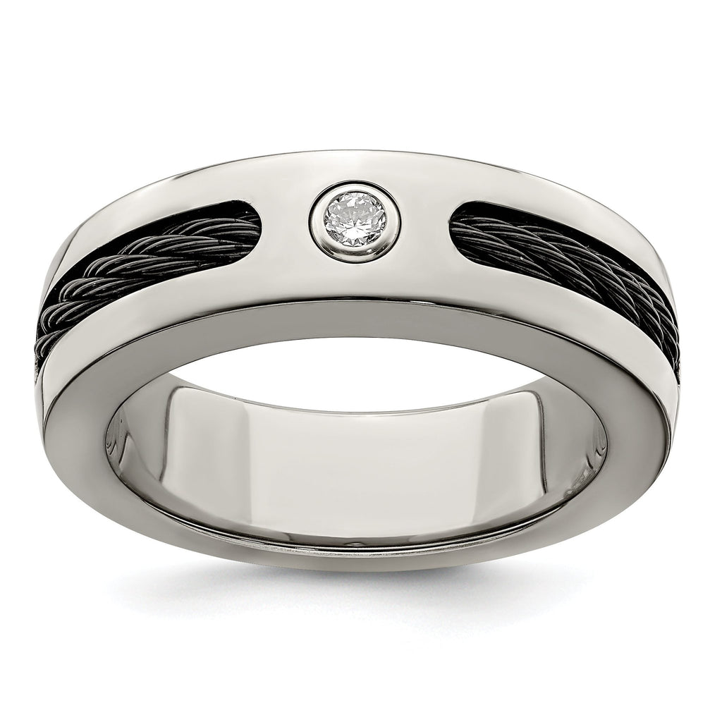 Titanium Diamond Wedding Band with Bezel Set and Polished Finish