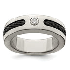 Titanium Diamond Wedding Band with Bezel Set and Polished Finish