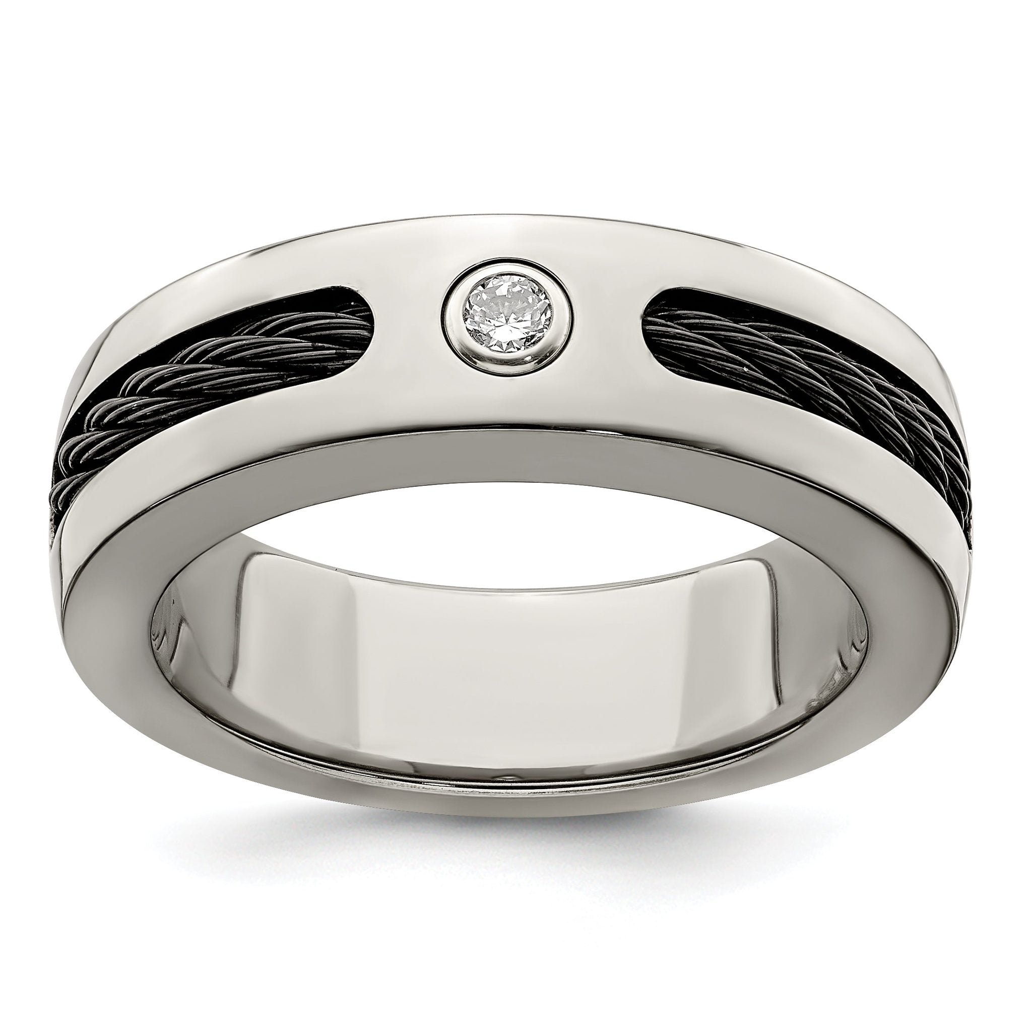 Titanium Diamond Wedding Band with Bezel Set and Polished Finish