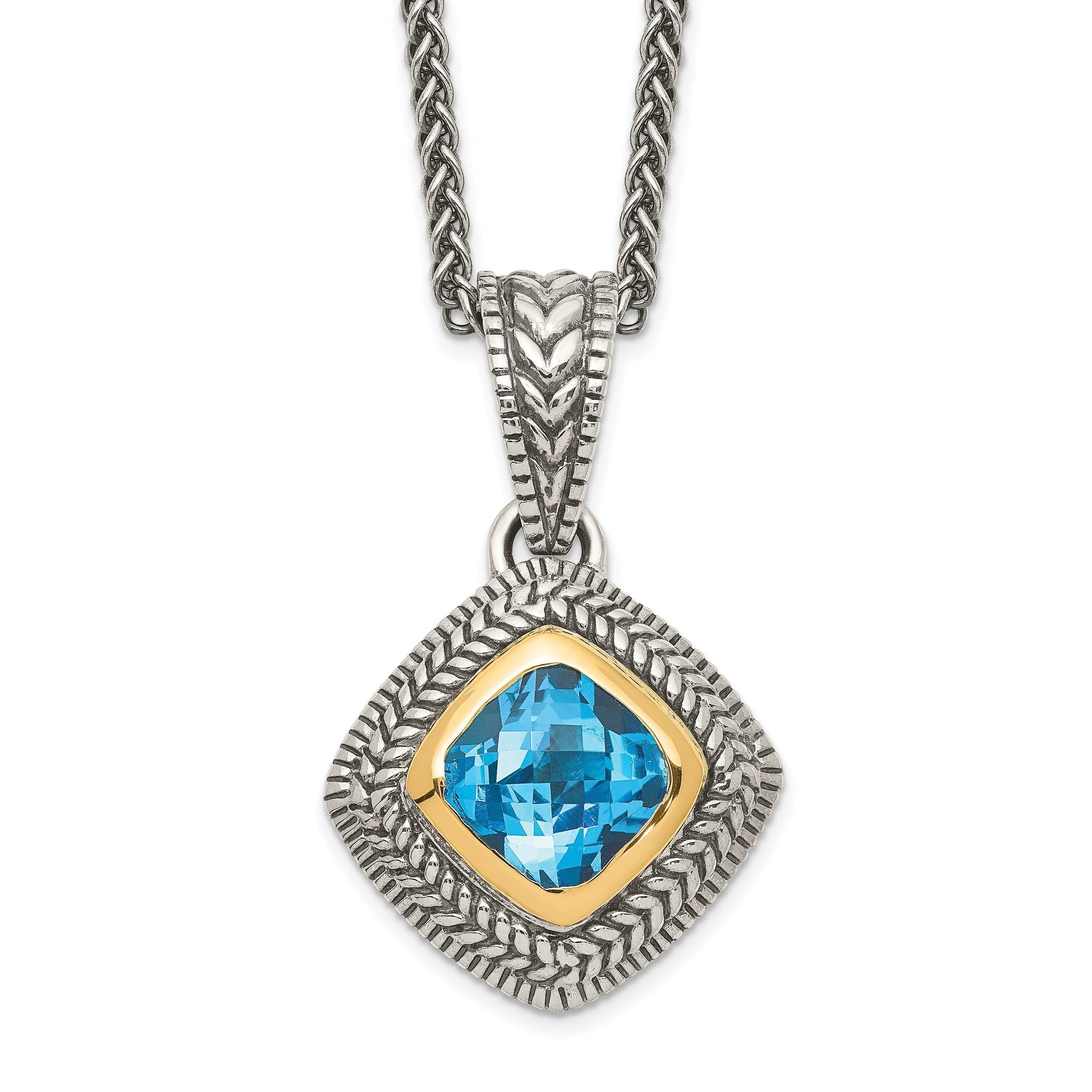 Shey Couture Sterling Silver with 14K Accent 18 Inch Antiqued Cushion Bezel Sky Blue Topaz Necklace Main image