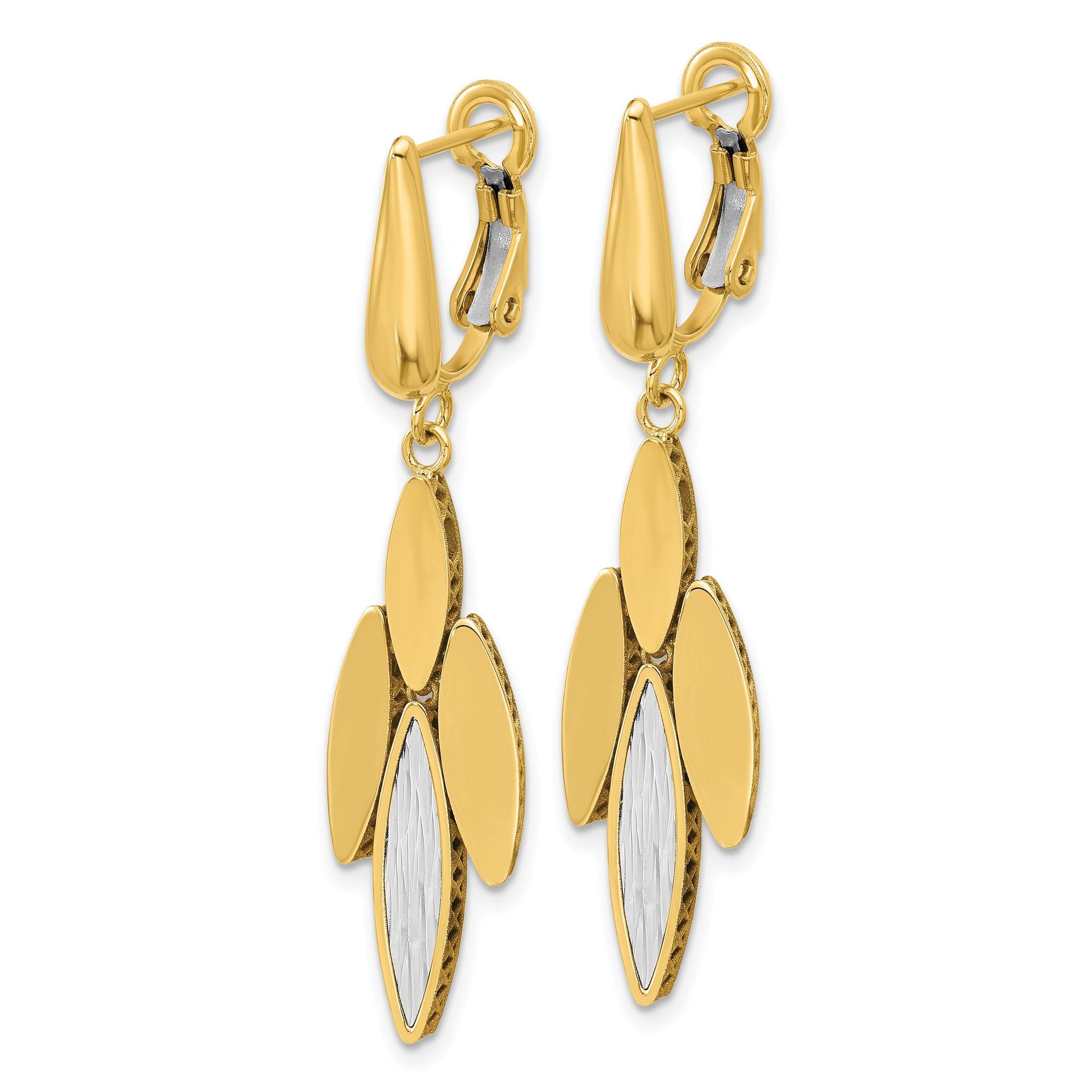 14K Two-tone Polish/Dia-cut Fancy Dangle Omega Earrings Secondary image