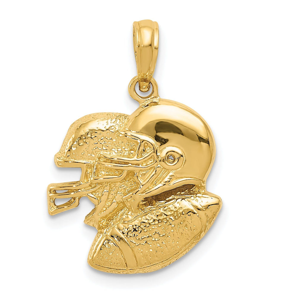 14K Gold Double Football Helmets and Ball Charm with Polished Finish