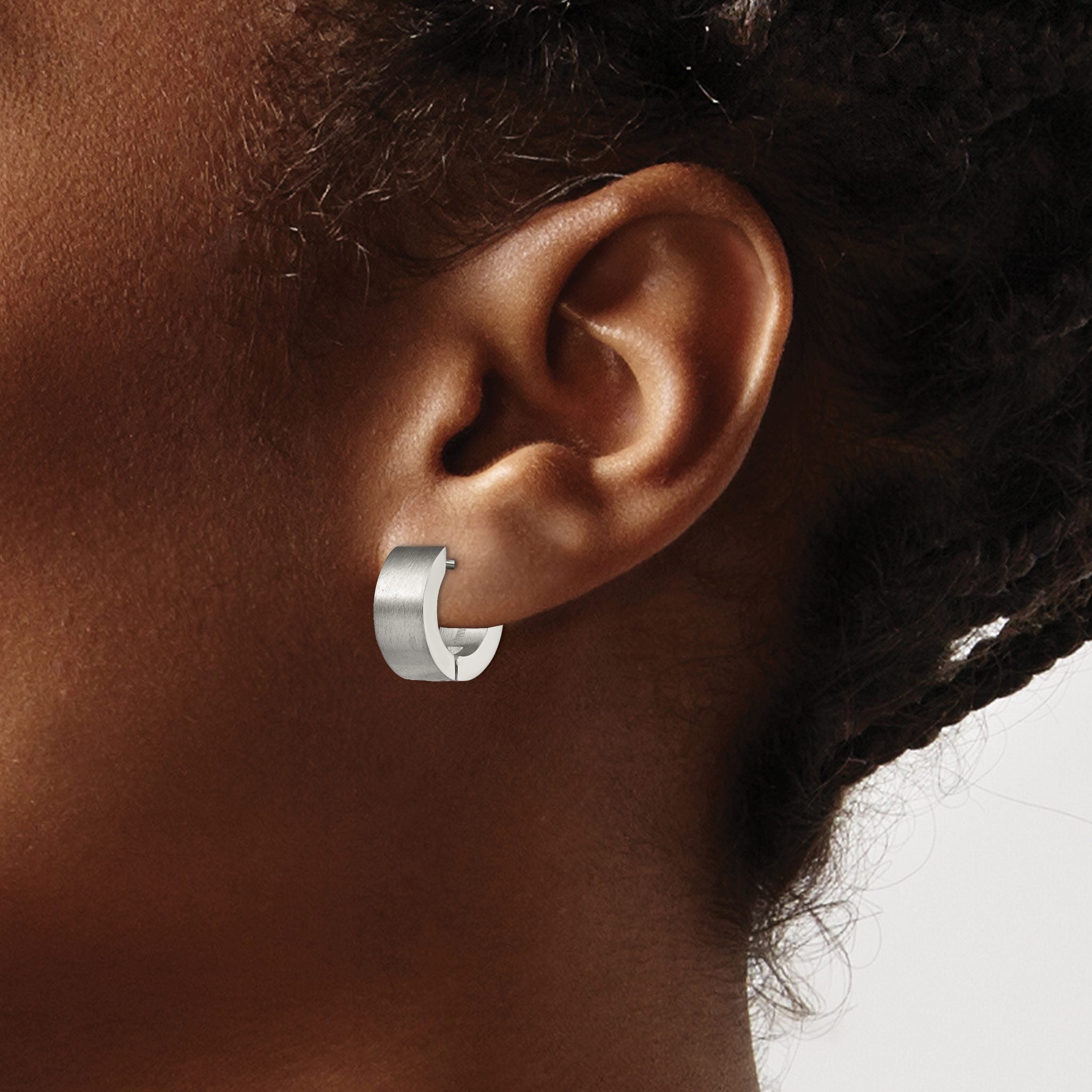 Stainless Steel Brushed Round Hinged Huggie Hoop Earrings