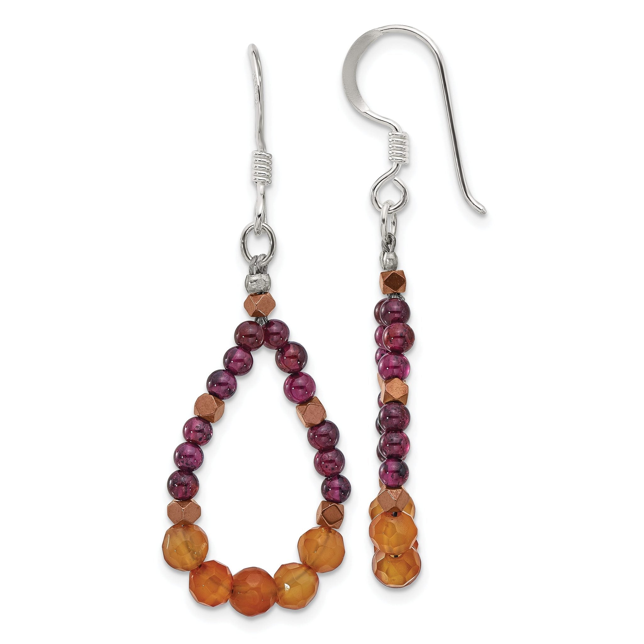 Sterling Silver Carnelian/Garnet/Hematite Teardrop Dangle Earrings Main image
