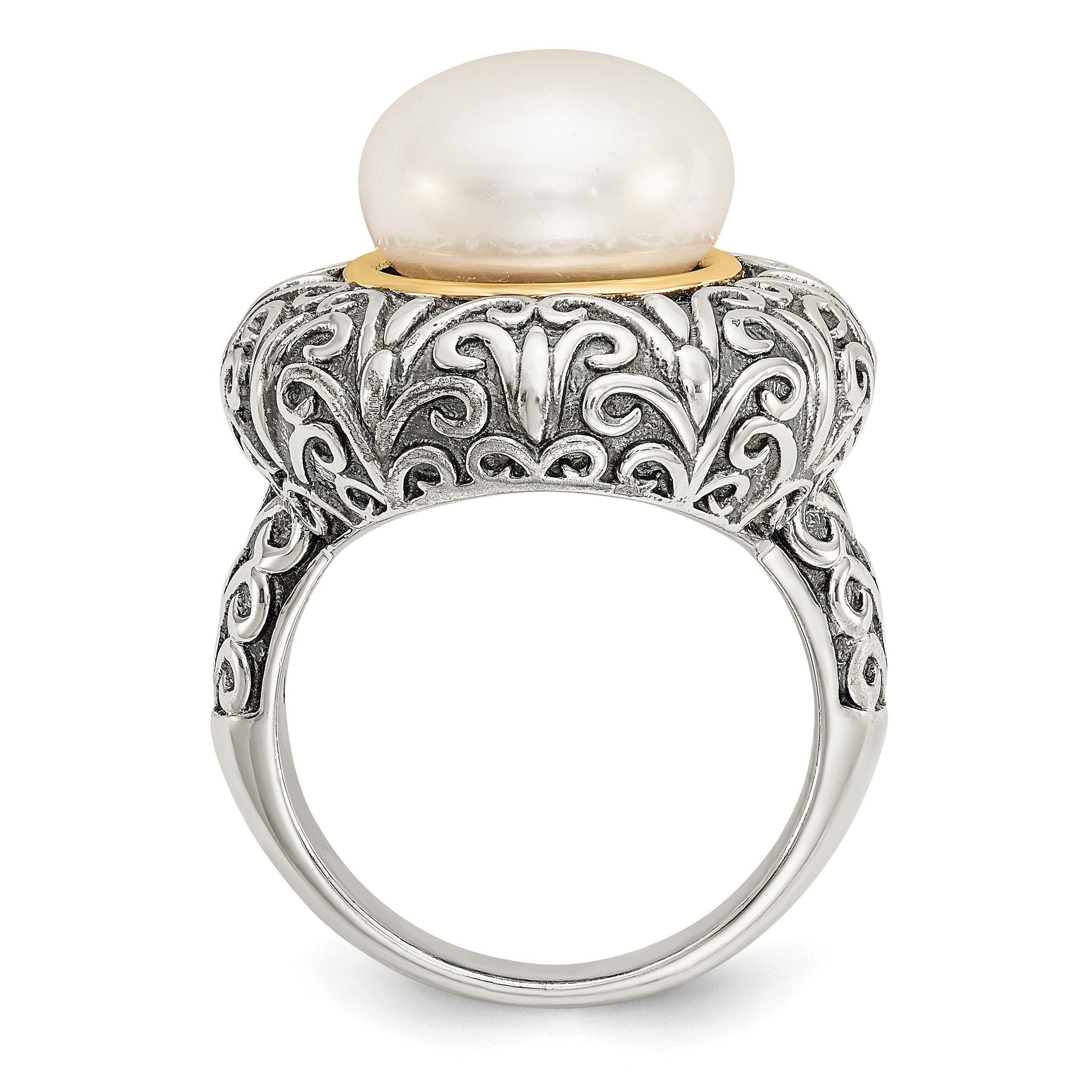 Sterling Silver w/14k 12mm FW Cultured Pearl Ring Secondary image