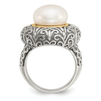 Sterling Silver w/14k 12mm FW Cultured Pearl Ring