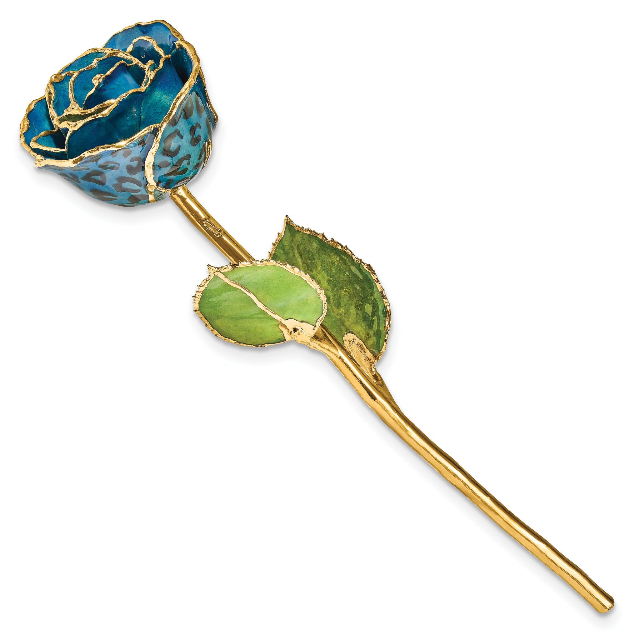 Lacquer Dipped Gold Trimmed Black and Blue Leopard Real Rose Secondary image
