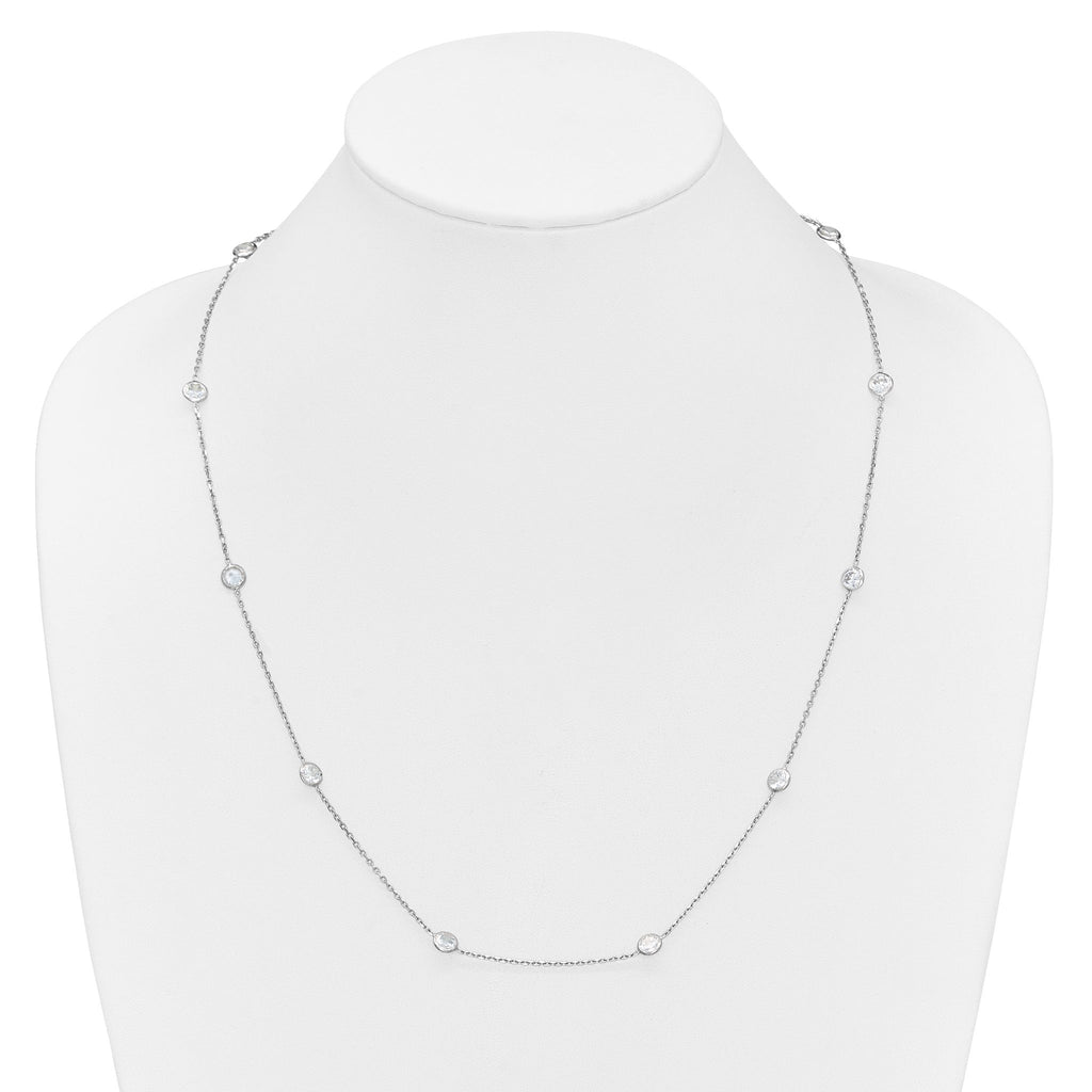 Sterling Silver Rhodium-plated 11-Station CZ Polished Necklace