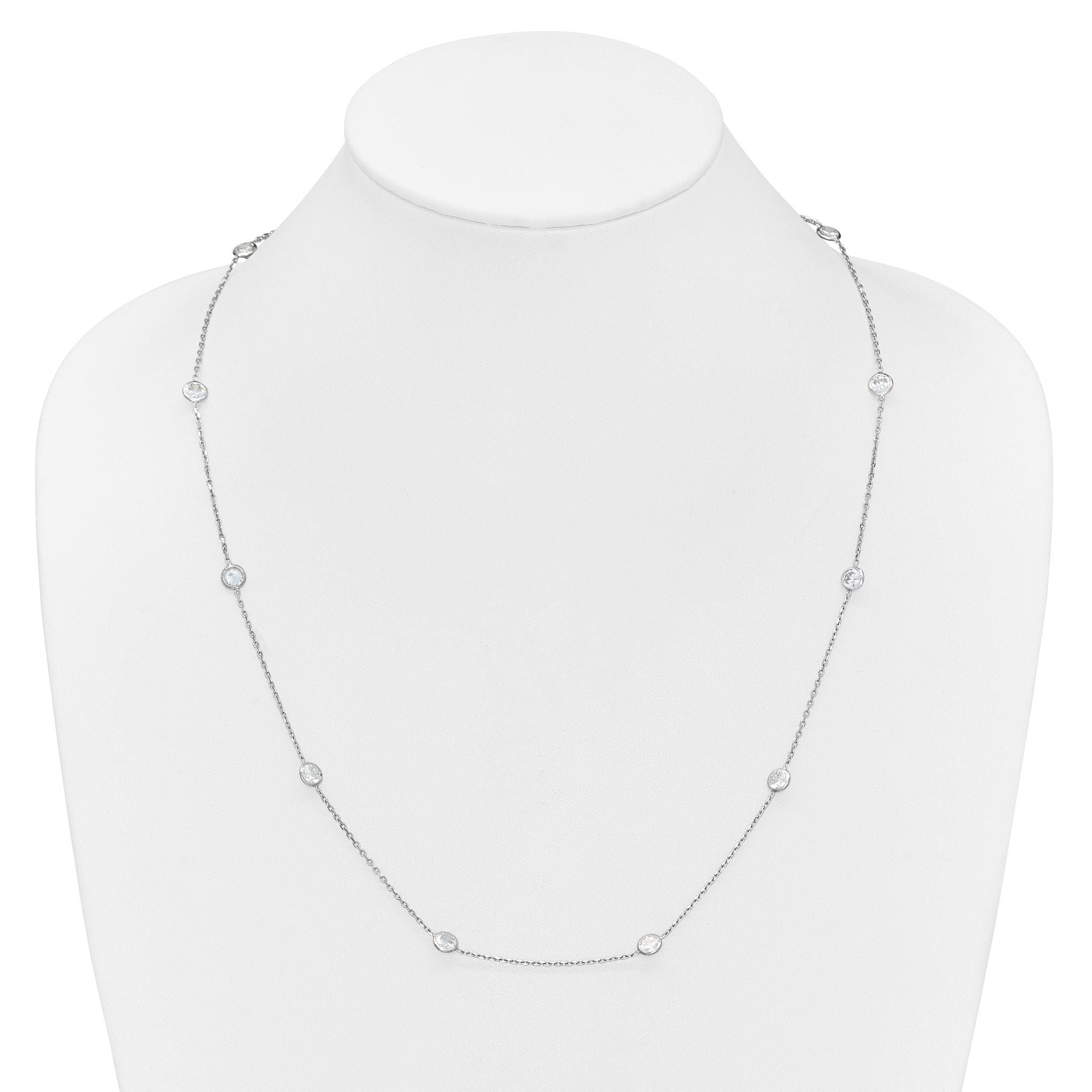 Sterling Silver Rhodium-plated 11-Station CZ Polished Necklace