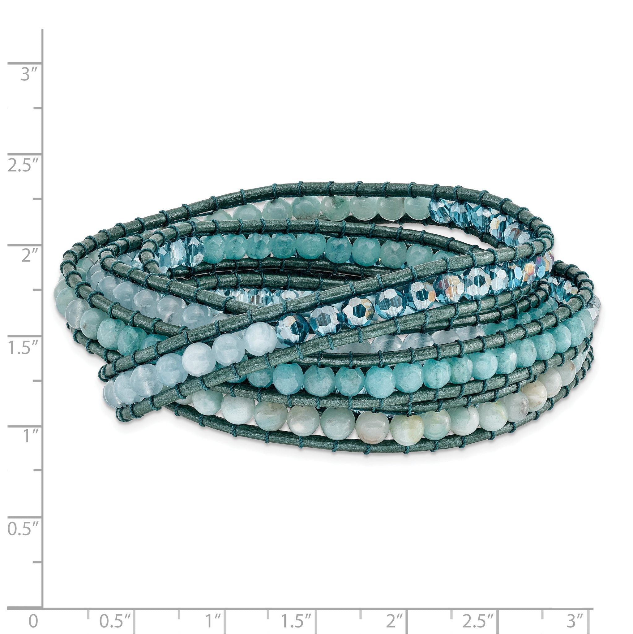 Amazonite/Crystal/Blue Quartz/Leather Multi-wrap Bracelet Secondary image