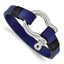 Stainless Steel Polished Black and Blue Leather Shackle Bracelet for Men