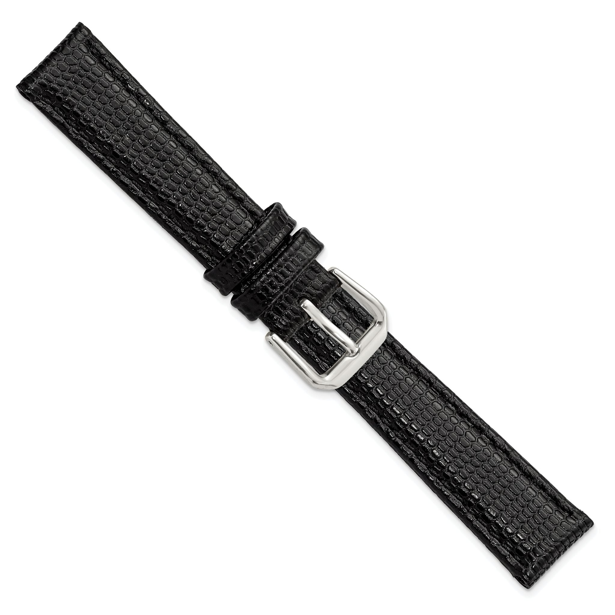 Black Lizard-Grain Leather Watch Band, 16mm