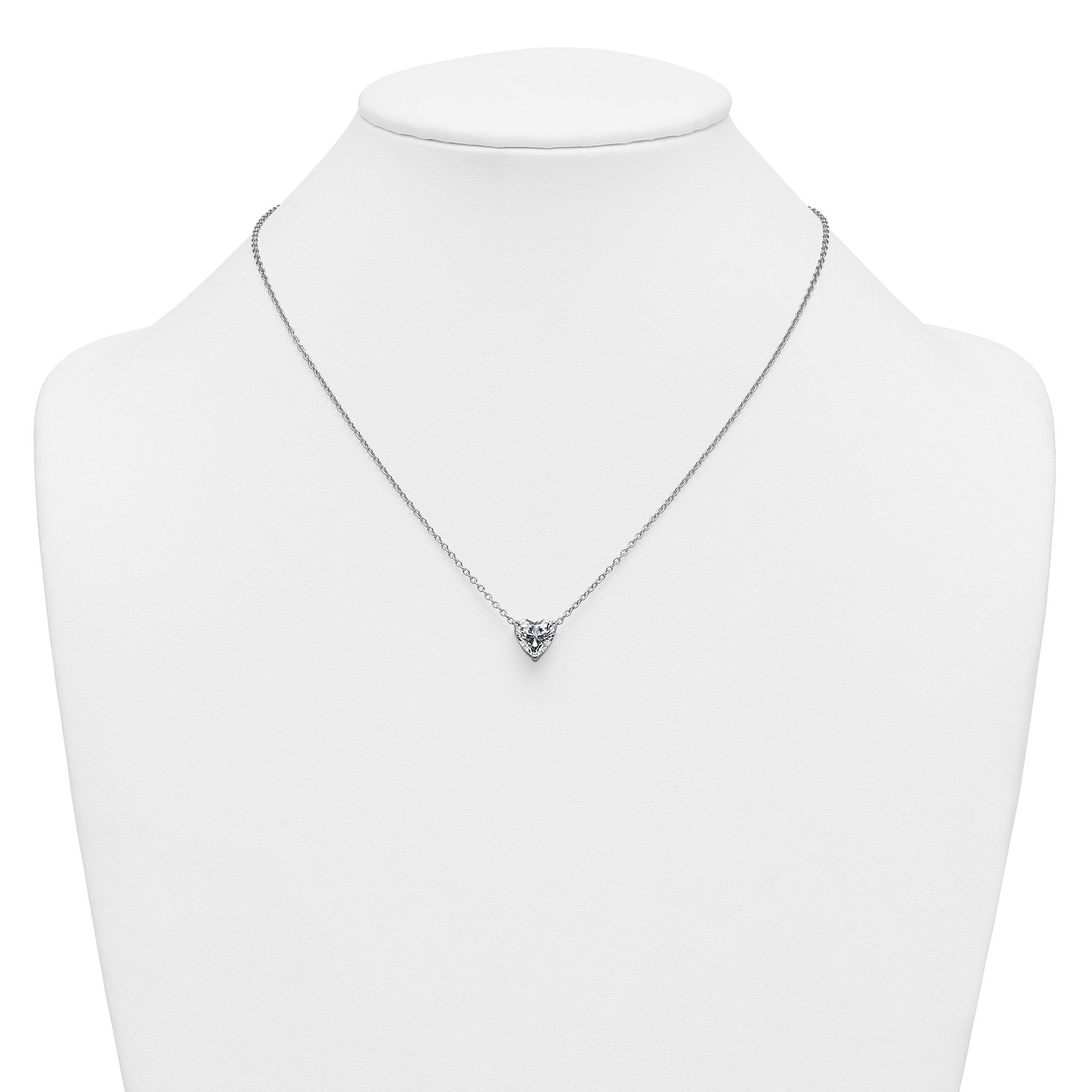 14k White Gold 2 1/2 carat Certified Lab Grown Diamond VS+ F+ Heart Complete 18 inch Four Prong Pendant Necklace