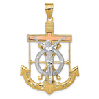 14K Tri-Color Gold Mariner's Cross Pendant with Diamond-Cut Texture