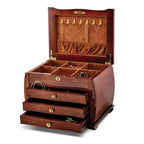 Luxury Giftware High GloSterling Silver Bubinga Veneer 3-drawer Locking Wooden Jewelry Chest