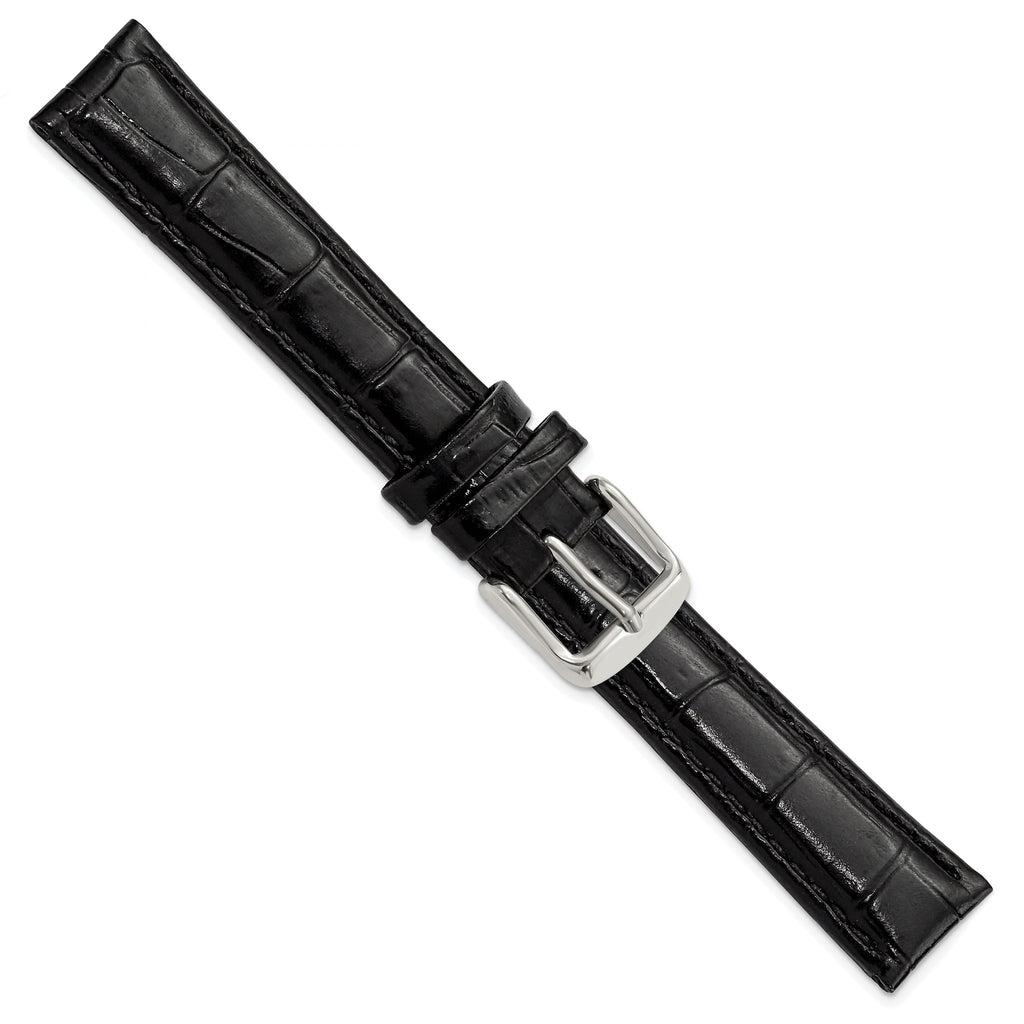 Crocodile Grain Leather Watch Band in Black, 18mm